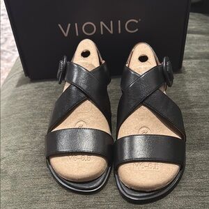 Vionic Black Sandals with Cushioned Footbeds and Slip-On Design